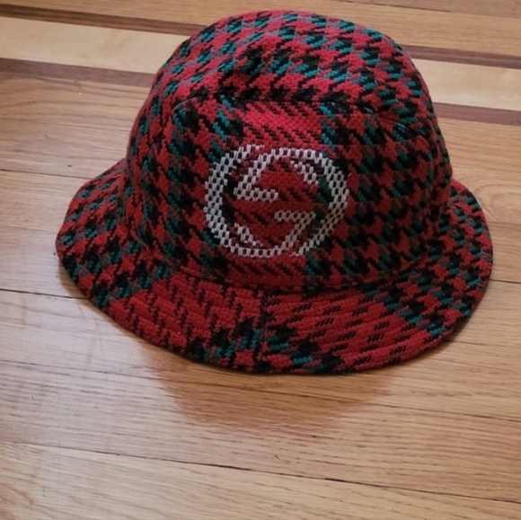 GUCCI TWEED WOOL HOUNDSTOOTH LOGO GG BUCKET FEDORA HAT - Picture 5 of 12